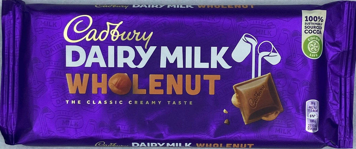 Cadbury Whole Nut Chocolate Bar 180g