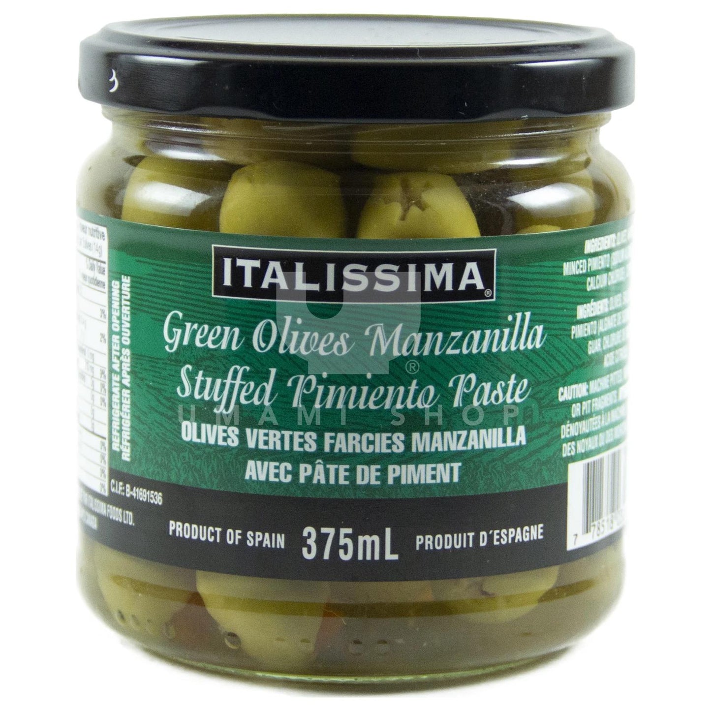 Green Olives Manzanilla with Pimiento Paste 375mL