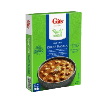 Gits Chana Masala ready meal packaging on a white background