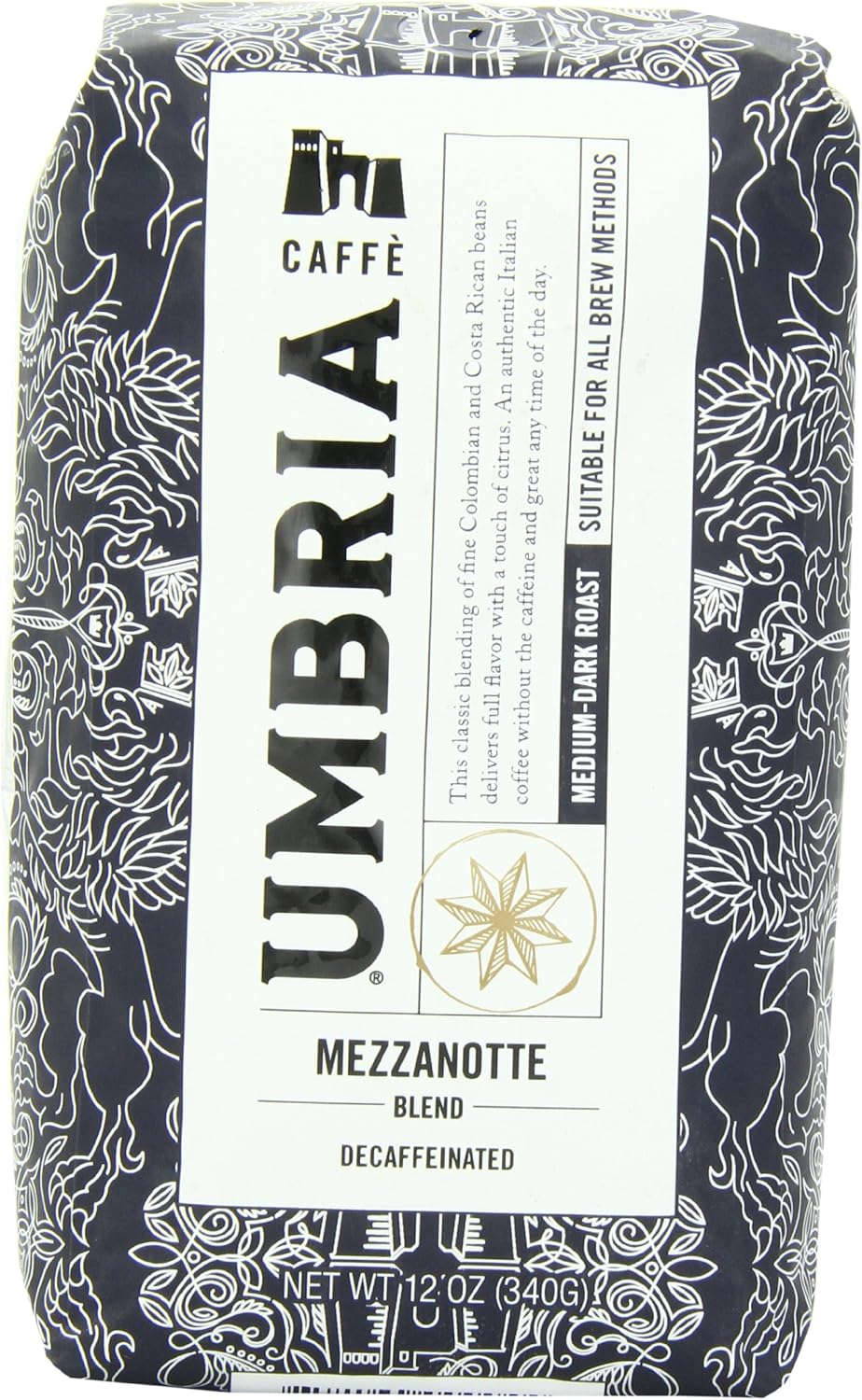 Caffe Umbria Mezzanotte Decaf, 12 Ounce Bag
