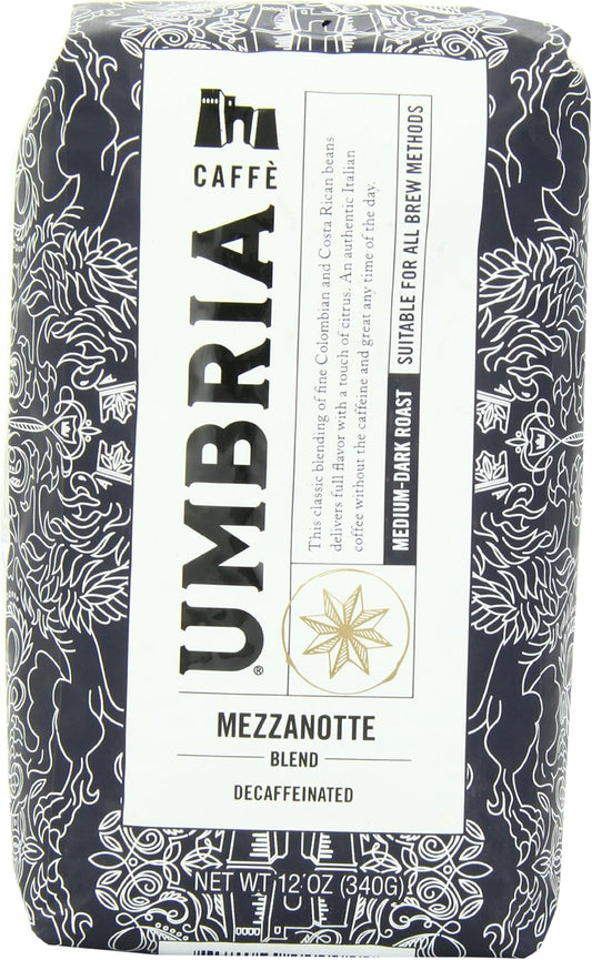 Caffe Umbria Mezzanotte Decaf, 12 Ounce Bag