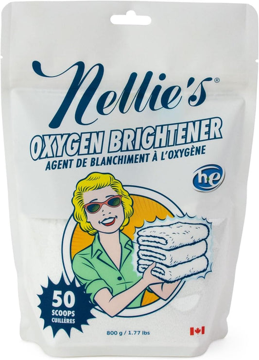Nellie's Oxygen Brightener Powder Pouch, 50 Scoops- Removes Tough Stains, Dirt and Grime