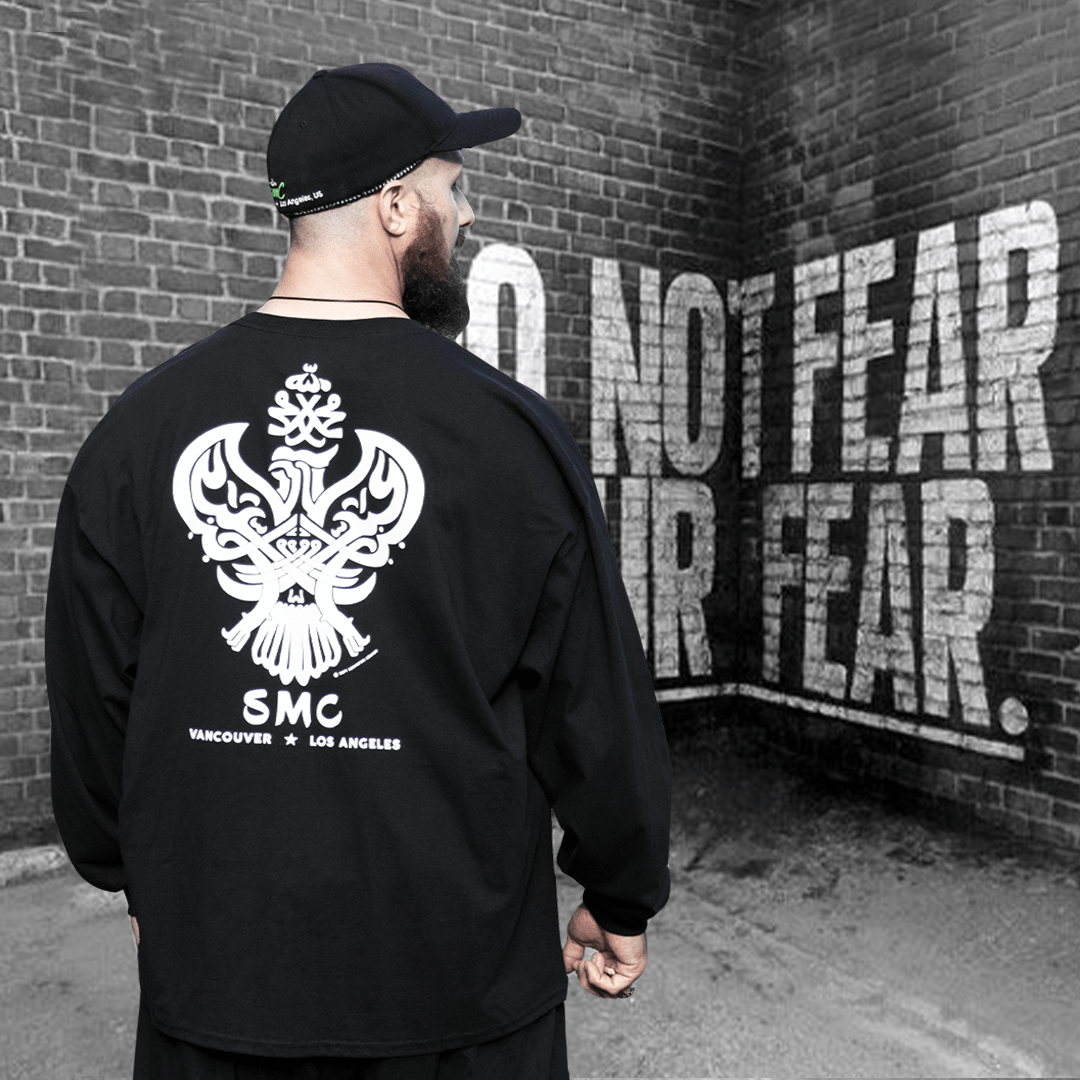 SMC SUFI MEDITATION LONG-SLEEVE SHIRT (BLACK AND WHITE) WITH ICONIC PHOENIX DESIGN