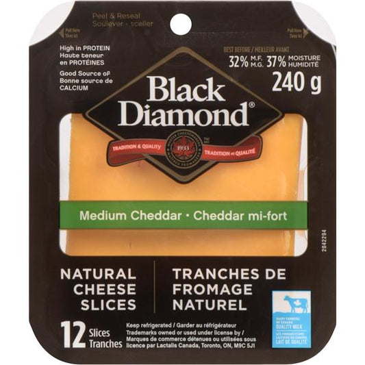 Black Diamond Medium Cheddar Cheese 12 Slices 240g