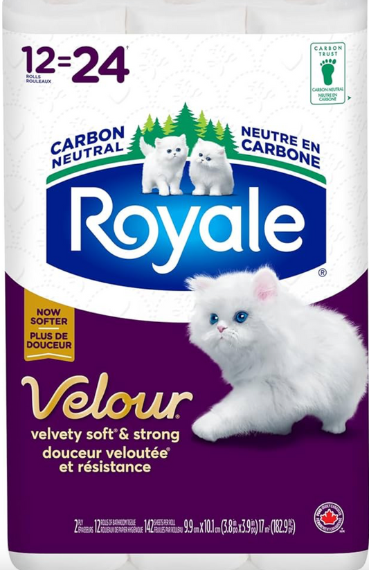 Royale Velour Toilet Paper - 12 Rolls