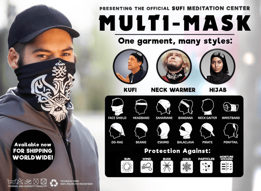 Multi-purpose Face / Head Covering with blessed Sufi Phoenix calligraphy.