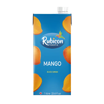 Rubicon mango juice drink carton on a white background