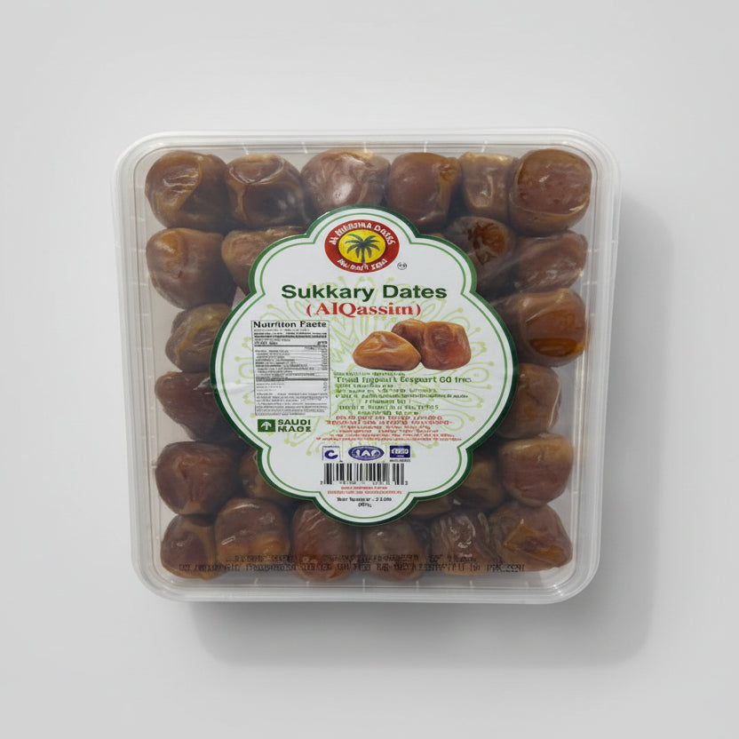 Packaged dates with a label on a white background