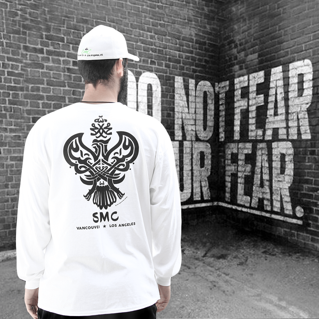 SMC SUFI MEDITATION LONG-SLEEVE SHIRT (BLACK AND WHITE) WITH ICONIC PHOENIX DESIGN