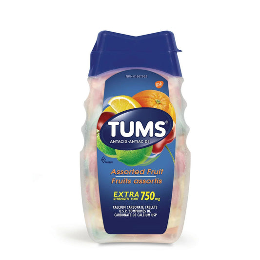 Tums Extra Strength 750 mg Antacid for Heartburn Relief, 100 count Assorted Fruit