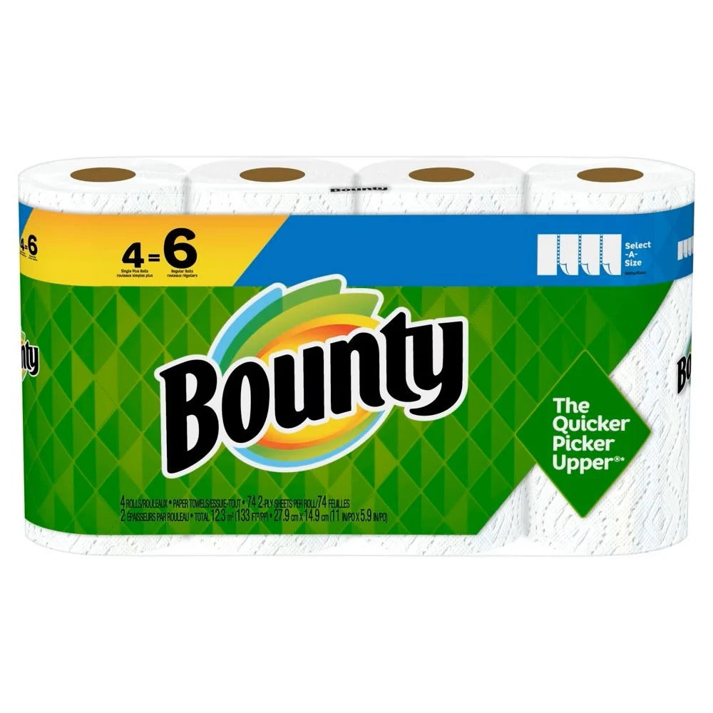 Bounty Paper Towels 4 Single Plus Rolls - 44 Count 2 Ply Sheets
